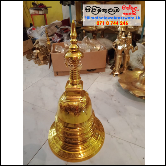 Gold Plated Brass Karaduwa - 1.5 feet - (Pagoda, Chaithya) without Lense - අඩි 1.5 ක් උස රන් ආලේපිත කරඩු වහන්සේ