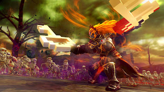 Ganondorf fighting with the 8-Bit keys in a costume with orange hair