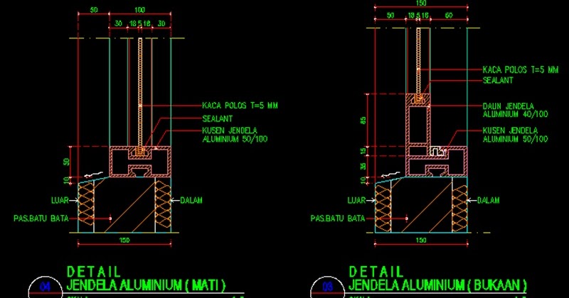 Gambar Kerja Detail Jendela  Aluminium  File Dwg Kaula 