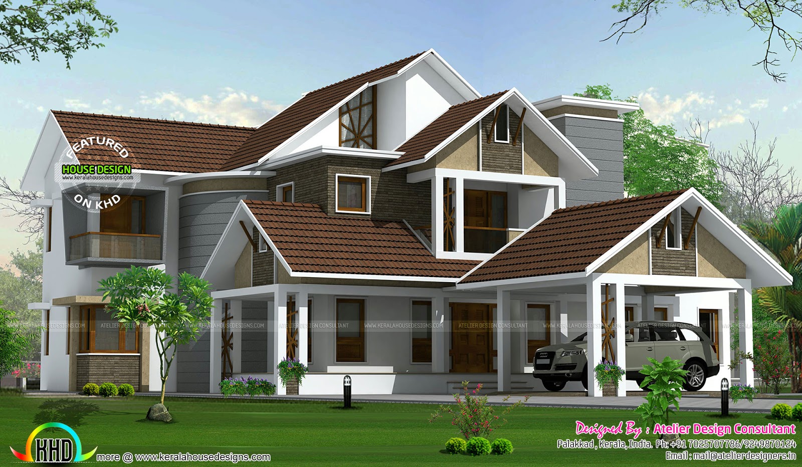 Beautiful Slope roof  home  Kerala home  design  and floor plans 