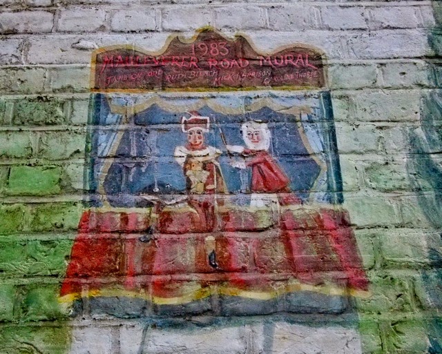 Artists signed their names on the punch and Judy stall