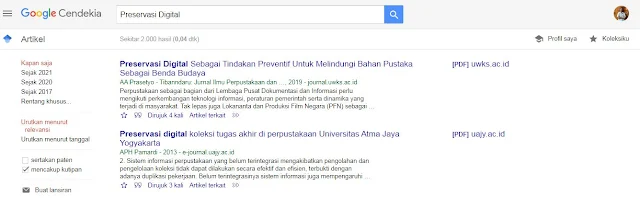 beranda Google Scholar untuk penelusuran jurnal