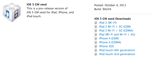 Download iOS 5 GM IPSW Firmware - iPhone, iPod Touch, iPad [Direct Links]