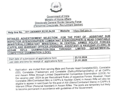 252 -12th Pass Job Vacancies in Border Security Force