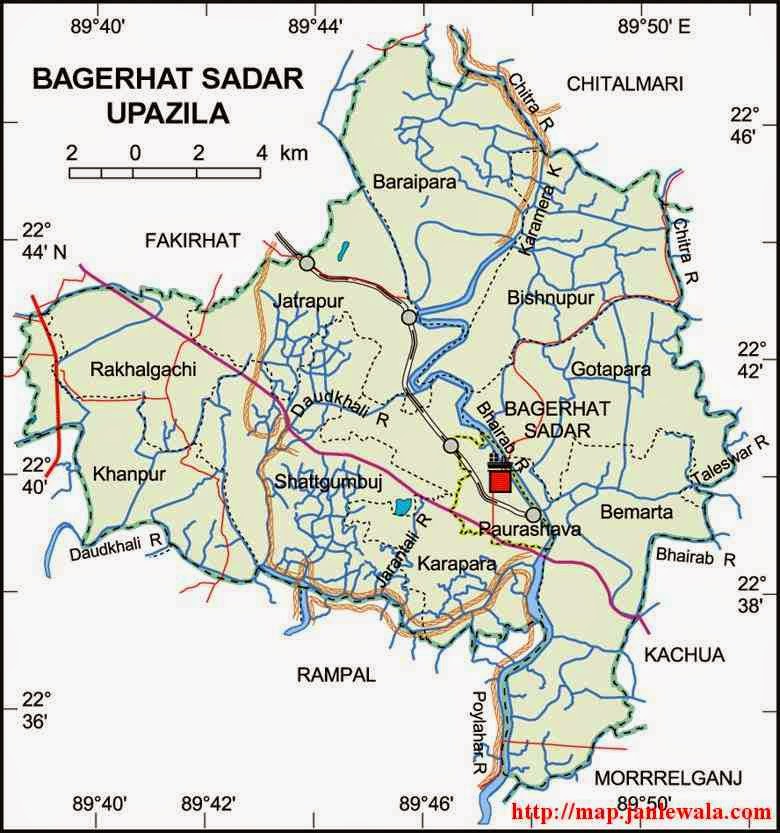 bagerhat sadar upazila map of bangladesh