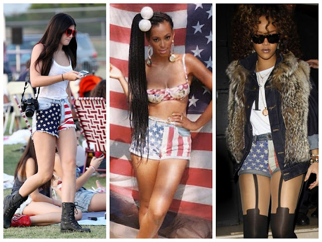 Solange rihanna and kardashian in american flag cutoff shorts