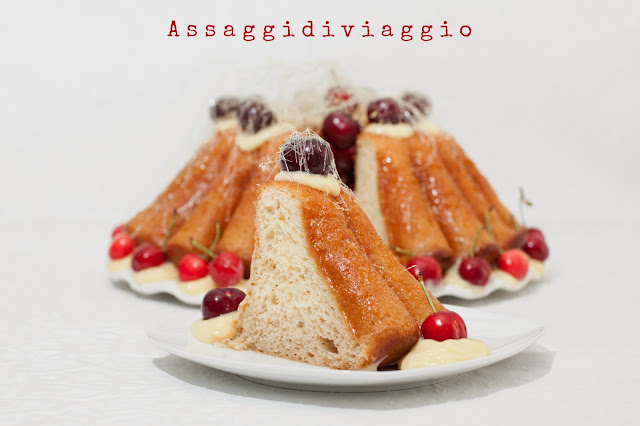 Babà allo cherry con ciliegie e crema pasticcera al limoncello