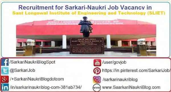 Sarkari Naukri Vacancy Recruitment SLIET Sangrur Punjab