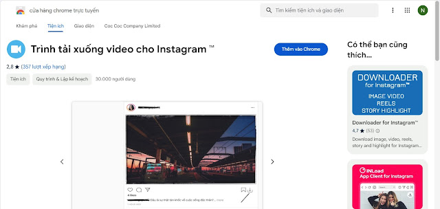 Tiện ích tải video Instagram về máy tính