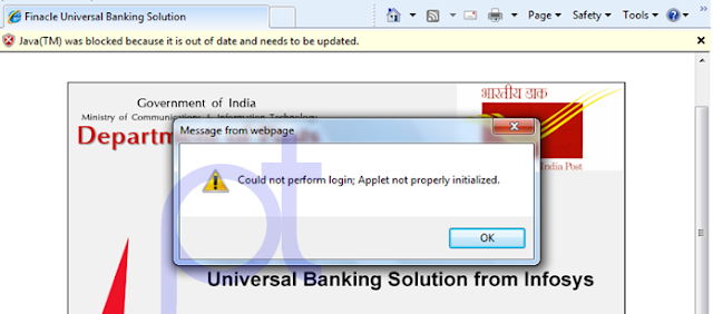 Could not perform login; Applet not properly initialized in DOP Finacle