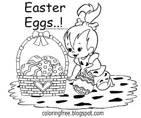 Sweet chocolate Easter egg basket coloring page Flintstone baby girl creative drawing ideas for kids