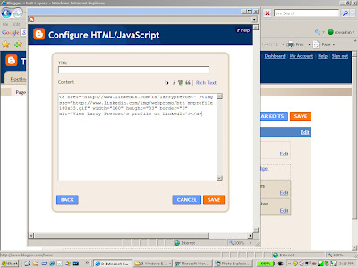 Adding the Linkedin Profile button code into the HTML Gadget