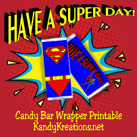 Celebrate a Super Birthday or a Great Day with this Superman Candy Bar Wrapper free printable.  Wrapper fits a 1.5 ounce Hershey candy bar and can be downloaded and personalized for your personal use.