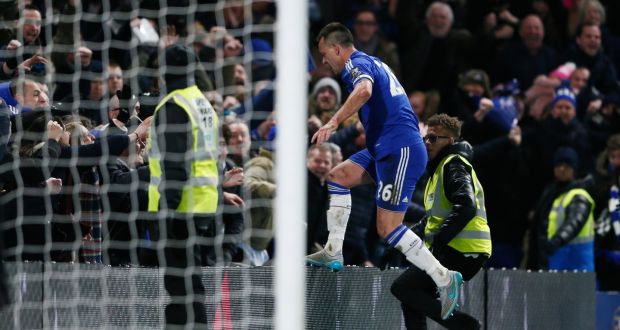 John Terry scored in the 98th minute to salvahe Chelsea a point against Everton. Photograph: Reuters