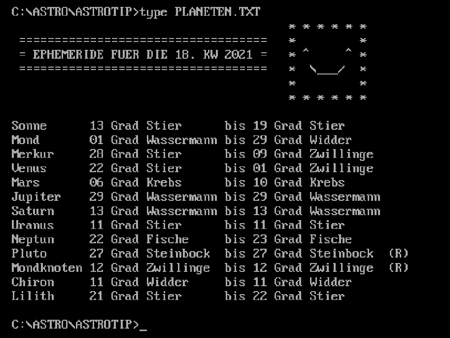 Planetenstände für diese Kalenderwoche