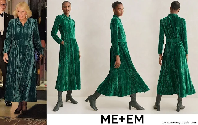 Queen Camilla wore ME+EM Crushed Velvet Elegant Maxi Dress in Green