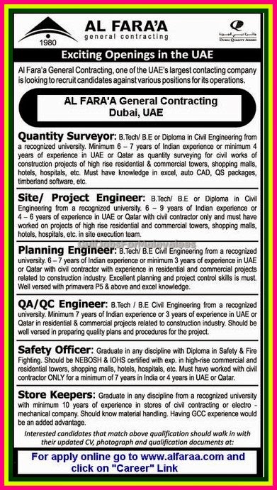 Al Faraa Job Openings for UAE