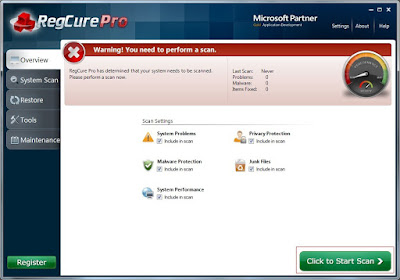 RegCure Pro-Click to Start Scan