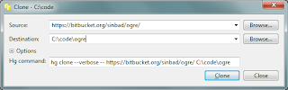 The OGRE clone repository command window in TortoiseHg