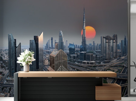 Dubai Skyline During Sunrise Wallpaper Murals