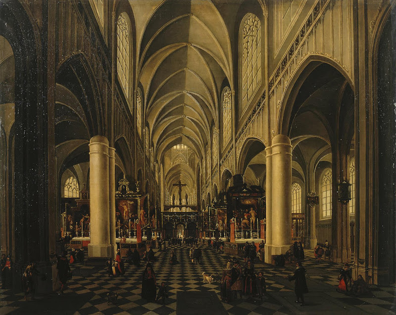 Interior of a Gothic Church by Pieter Neeffs I and Hieronymous Francken II - Architecture, Interiors Paintings from Hermitage Museum