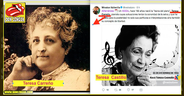 Winston Vallenilla confunde a Teresa Carreño con otra persona en sus redes sociales