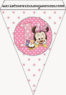 Free Printable Bunting of Minnie First Year with Polka Dots.  