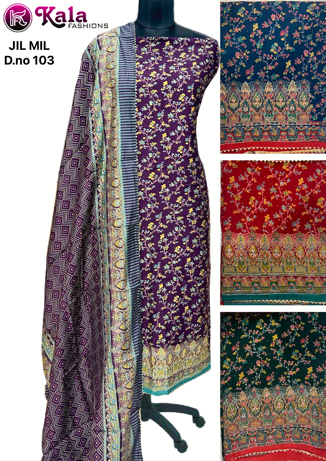 Jil Mil Kala Fashion Muslin Handwork Salwar Suits
