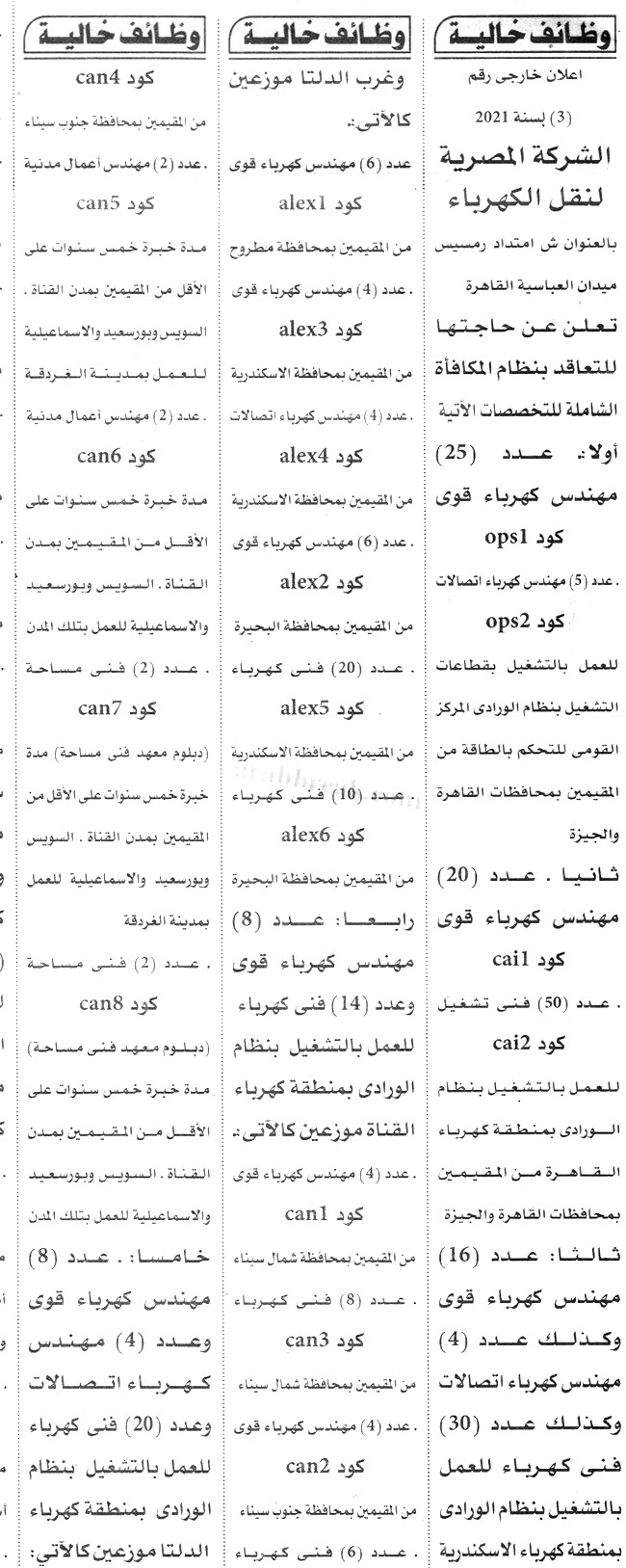 اعلان وظائف وزارة الكهرباء والطاقة - الشركة المصرية لنقل الكهرباء تطلب 473 وظيفة مؤهل عالي ومتوسط 10 / 9 / 2021