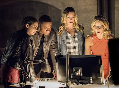 Willa Holland, David Ramsey, Katie Cassidy and Emily Bett Rickards in Arrow Season 4