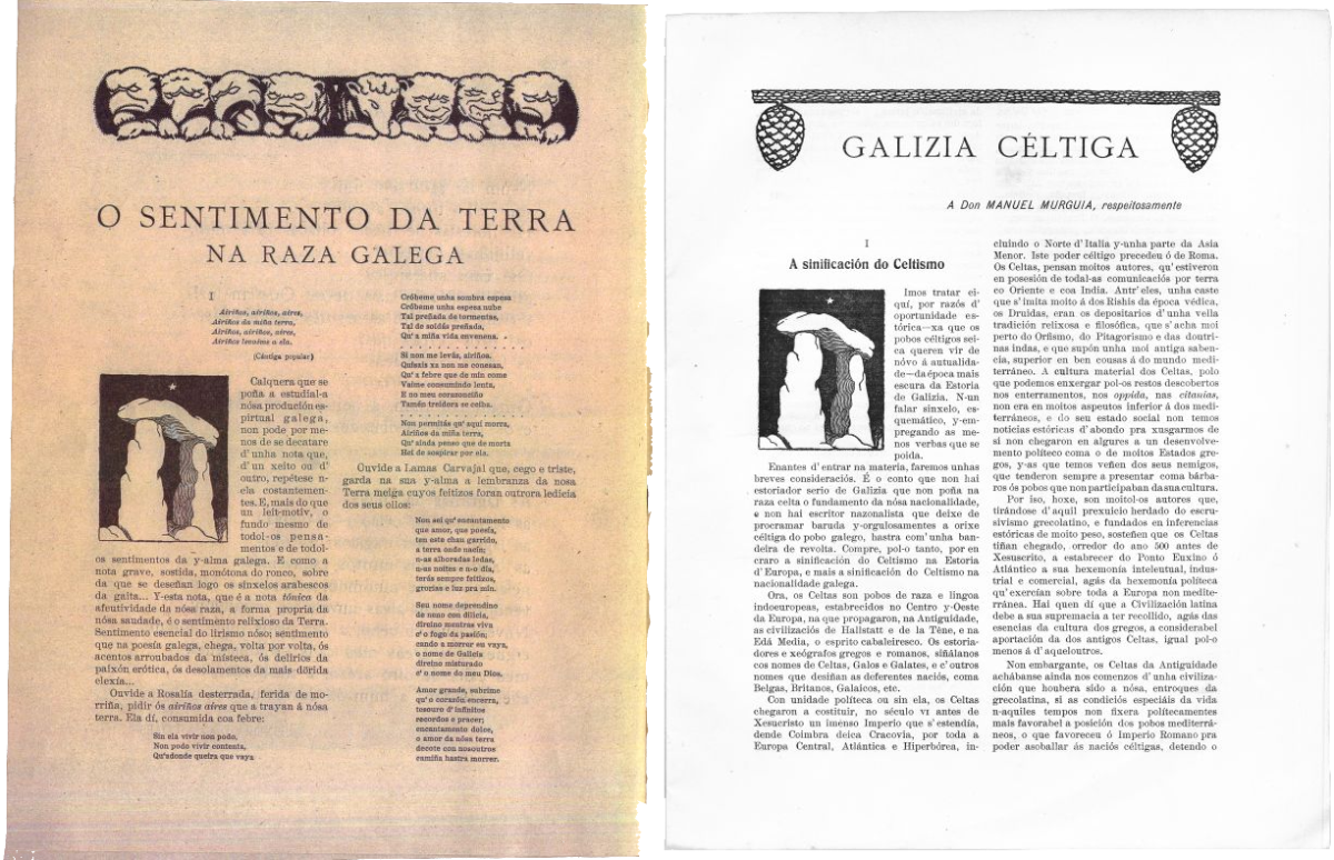 Algunos de los artículos de la revista NOS que se ocuparon de crear una identidad de la cultura gallega