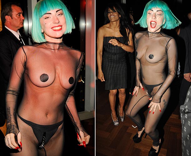 Lady Gaga see though onesie nipples