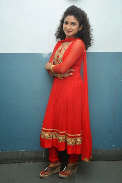 Vishnu Priya Stills in Red Salwar Kameez