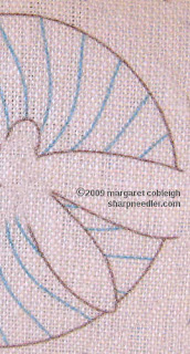 Close-up of embroidery design showing couching lines for underside couching project