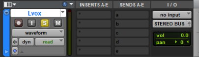 Channel Strip In The Edit Window of Avid Pro Tools