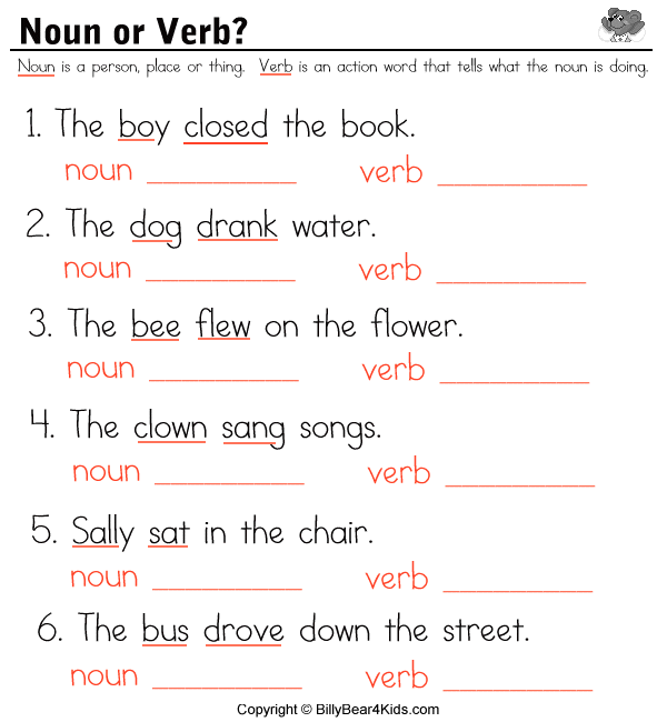 grade 1 sample worksheets on nouns verbs and adjectives