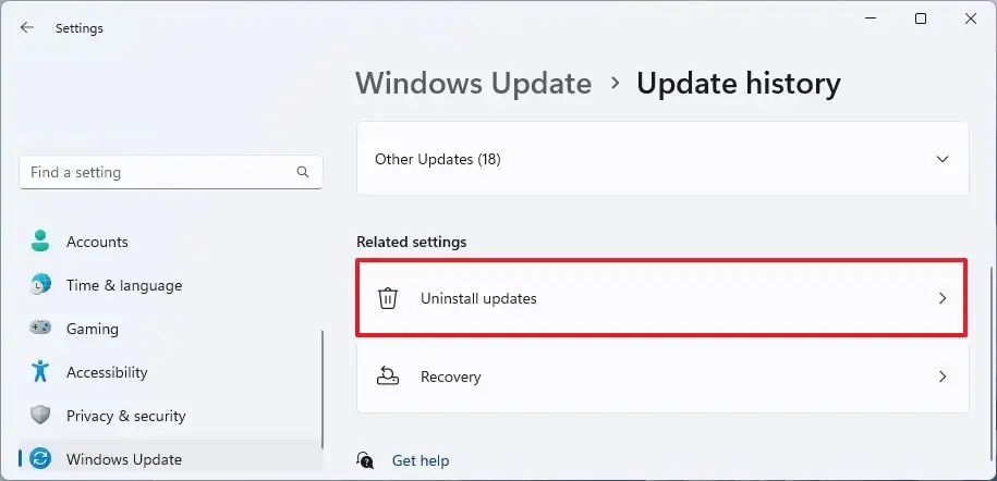 open uninstall updates settings