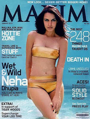 Neha Dhupia Hot Golden Bikini Photoshoot Pictures from Maxim Magazine 