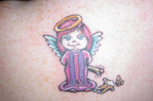 Angel Weeping Tattoo Flash2 by ~TheMacRat on deviantART. Small cartoon angel girl tattoo.