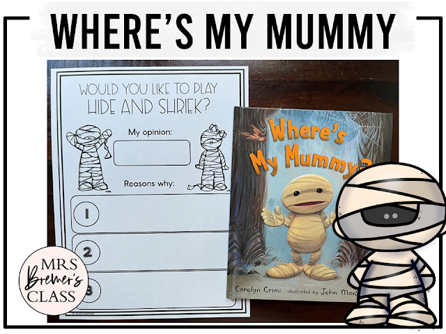 Where's My Mummy book activities unit with printables, literacy companion activities, reading worksheets and a craft for Halloween in Kindergarten and First Grade