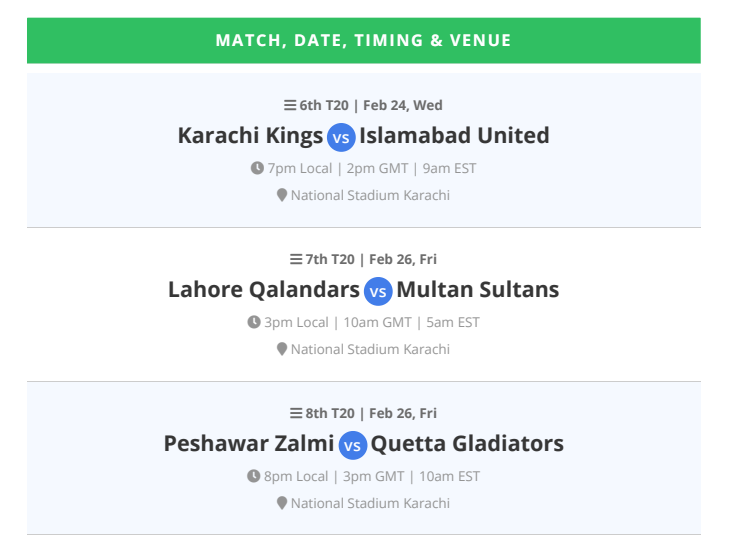 Pakistan super league 2021 schedule