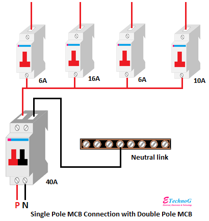 single pole mcb connection diagram, connection of single pole mcb