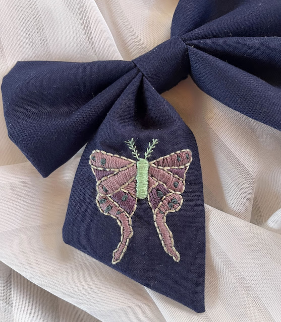 luna moth hand embroidery
