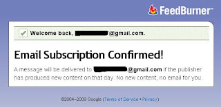 Feedburner Email Subscription Confirmed notice