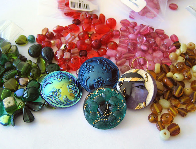 Czech glass bead assortments and Czech glass buttons