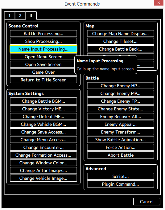 RPG Maker MV (Memanfaatkan fungsi name input processing 