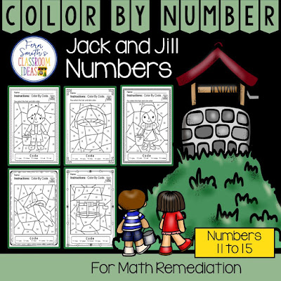 If you are looking for a resource for math remediation while still giving your students some confidence while reviewing important math skills, you will love this series. These five Color By Number worksheets focus on Numbers 11 to 15 with an adorable Jack and Jill Went Up the Hill theme. The five pages have only a few color selections and only a few numbers, to help your students focus on the repetitive pattern of numbers 11 to 15. All the while giving your students a fun and exciting review of important math skills at the same time! You will love the no prep, print and go ease of these printables. As always, answer keys are included.