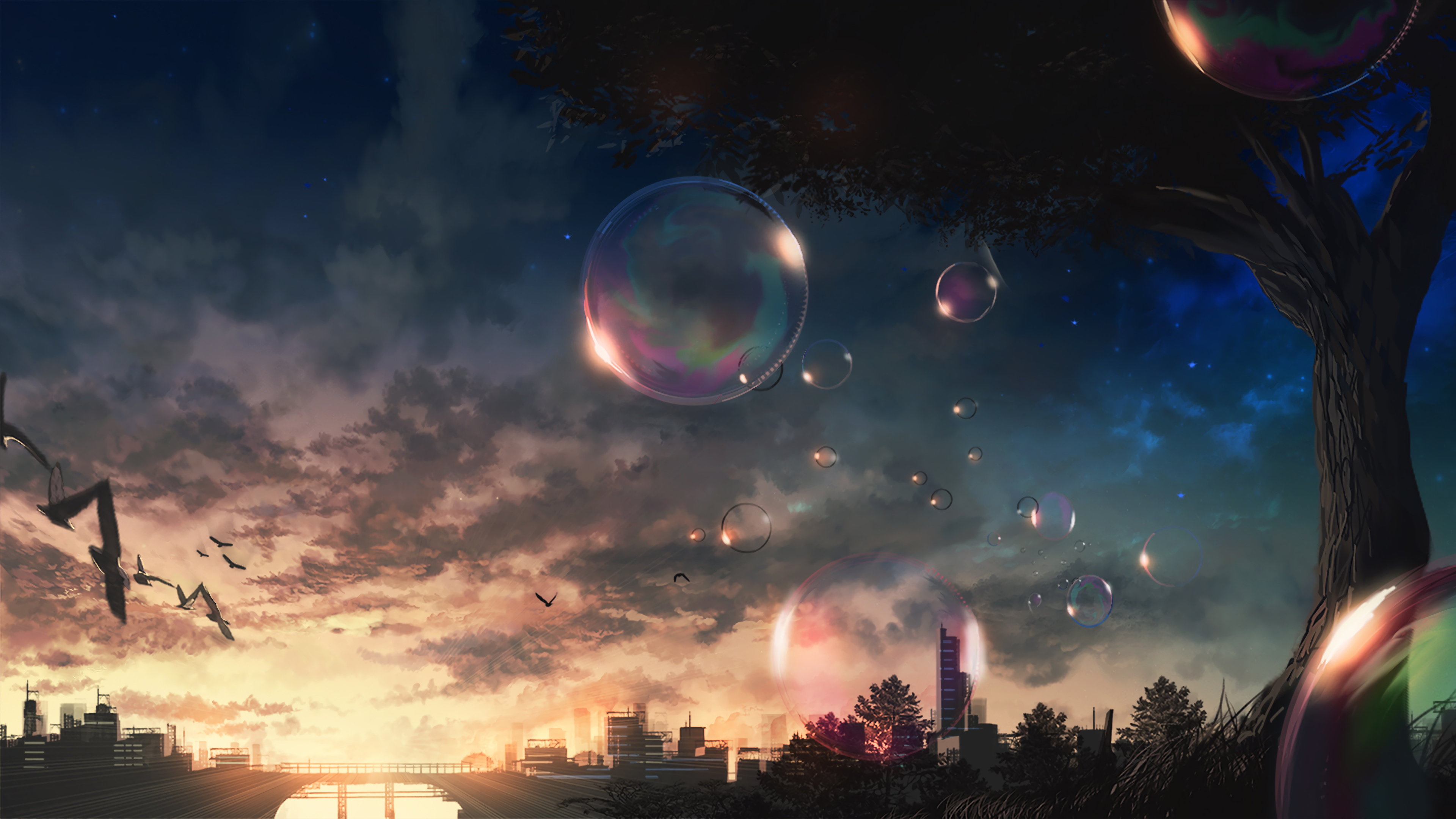 Anime, Scenery, Bubbles, Sky, 4K, 3840x2160, #57 Wallpaper