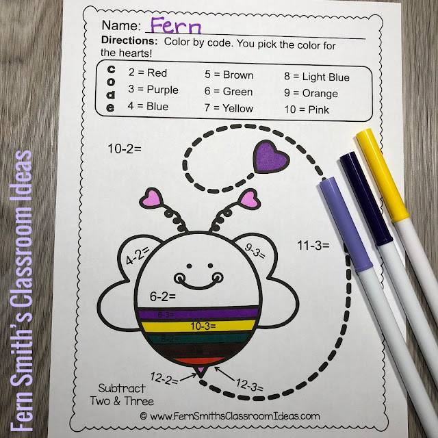 Click Here to Get These St. Valentine's Day Color By Number Addition, Subtraction, Multiplication, and Division FUNKY Valentines Themed Printables Bundle Resource for Your Classroom Today!