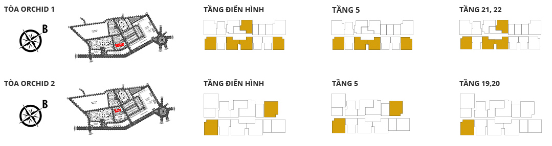 Vị trí các tòa tháp, các tầng có căn hộ 2 phòng ngủ DT: 98,56m2